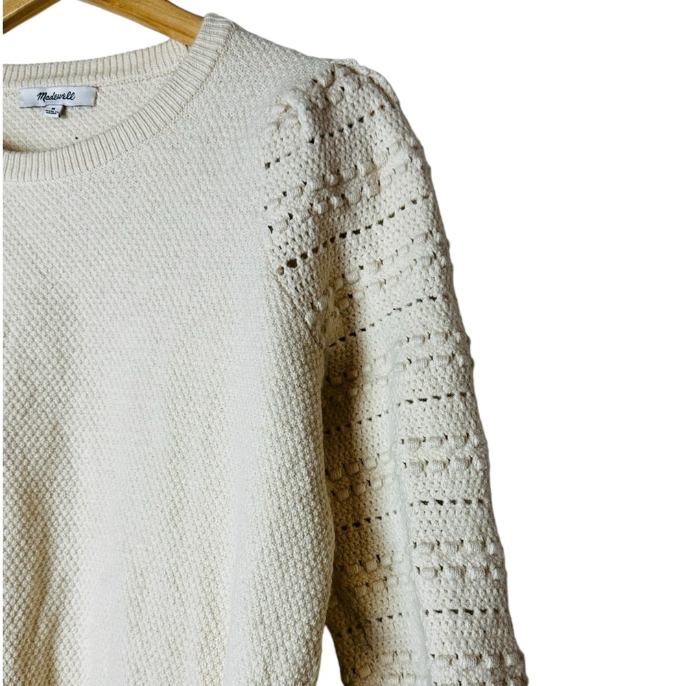Madewell Womens Bobble Sleeve Sweater Pullover Ivory Cotton Merino Wool Medium - Picture 4 of 7